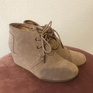 TOMS Brown Suede Wedge Booties